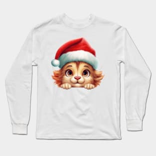 Christmas Peeking Baby Lion Long Sleeve T-Shirt